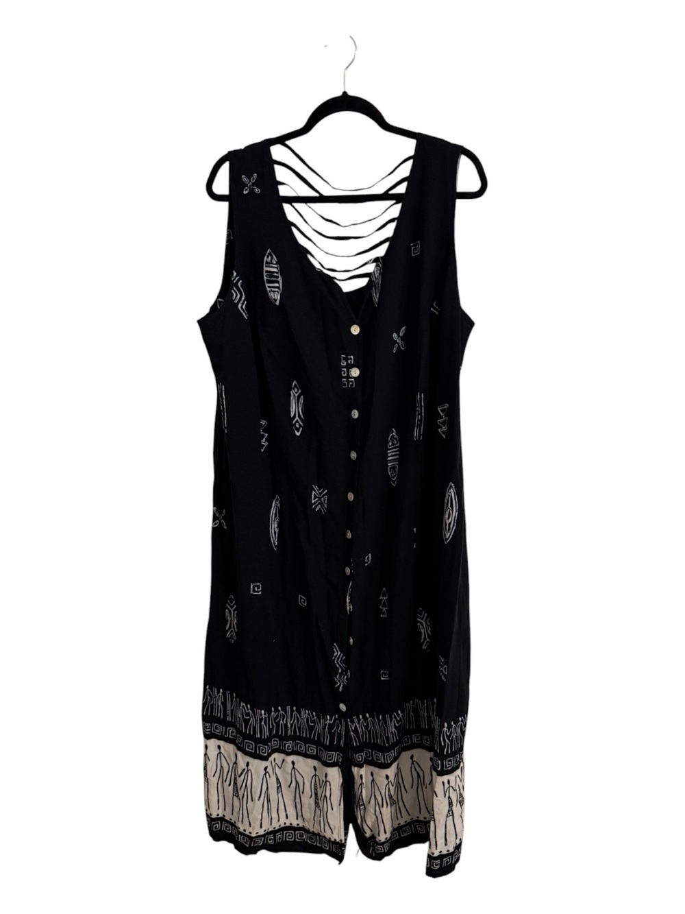 D.G.I. 24W Black Boho Tribal Print Sleeveless Dress Strappy Back Flowy Casual